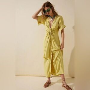 Free People NWT Vintage Summer Dress buttondown solid rushed with knotted front.